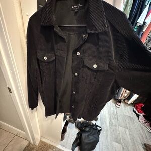 Black Corduroy Button-Up Shirt